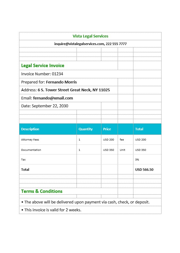 Legal Services Invoice Template PSD template